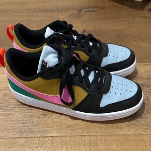 Nike Kids' Court Borough Low Black, Blue, Pink, Green, and Gold Sneakers 6.5Y